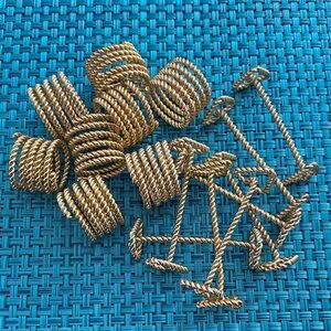 8 Napkin and Utensils Holders Gold Twisted Rope